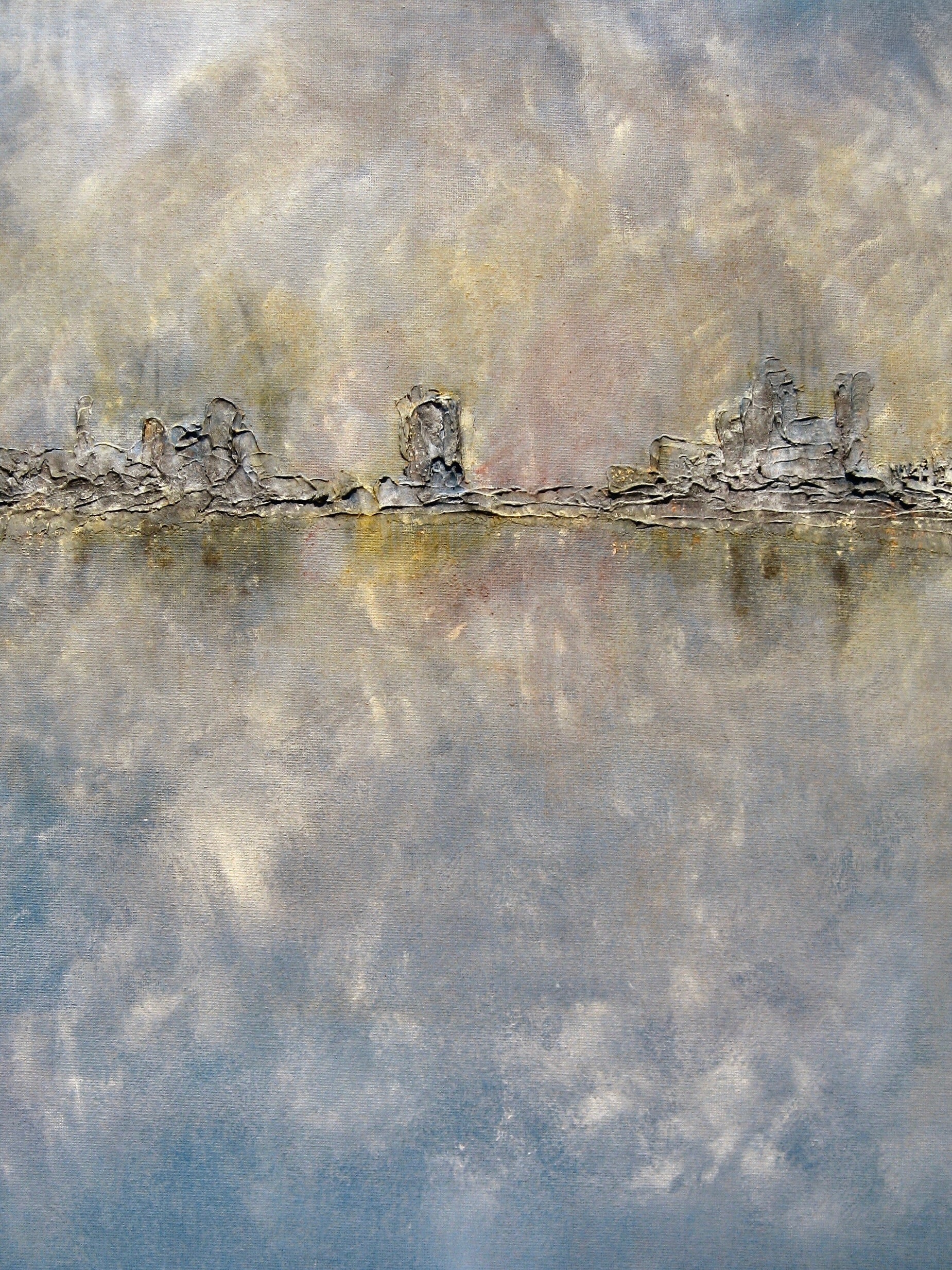 Abstract cityscape reflection in Glasow Harbour Mist Original Painting