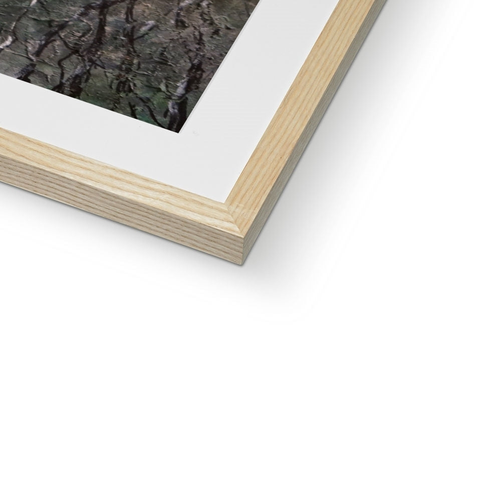 Glen Nevis Moonlight wooden frame with white mat and textured bark print