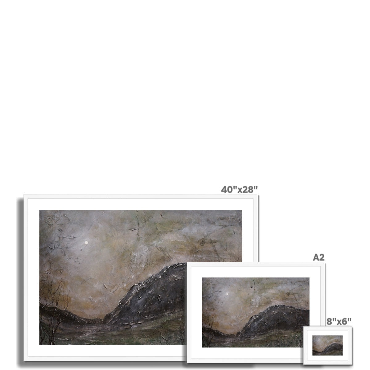 40x28 inch white framed Glen Nevis Moonlight abstract landscape print