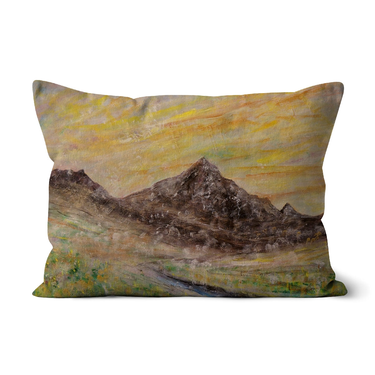 Glen Rosa Arran rectangular cushion with textured mountain landscape