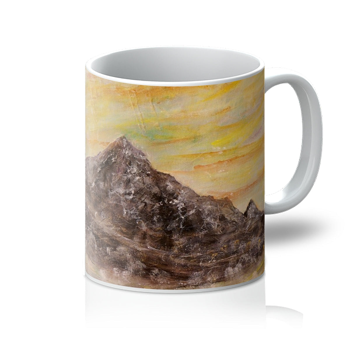 Glen Rosa Arran white ceramic mug with painted mountain landscape