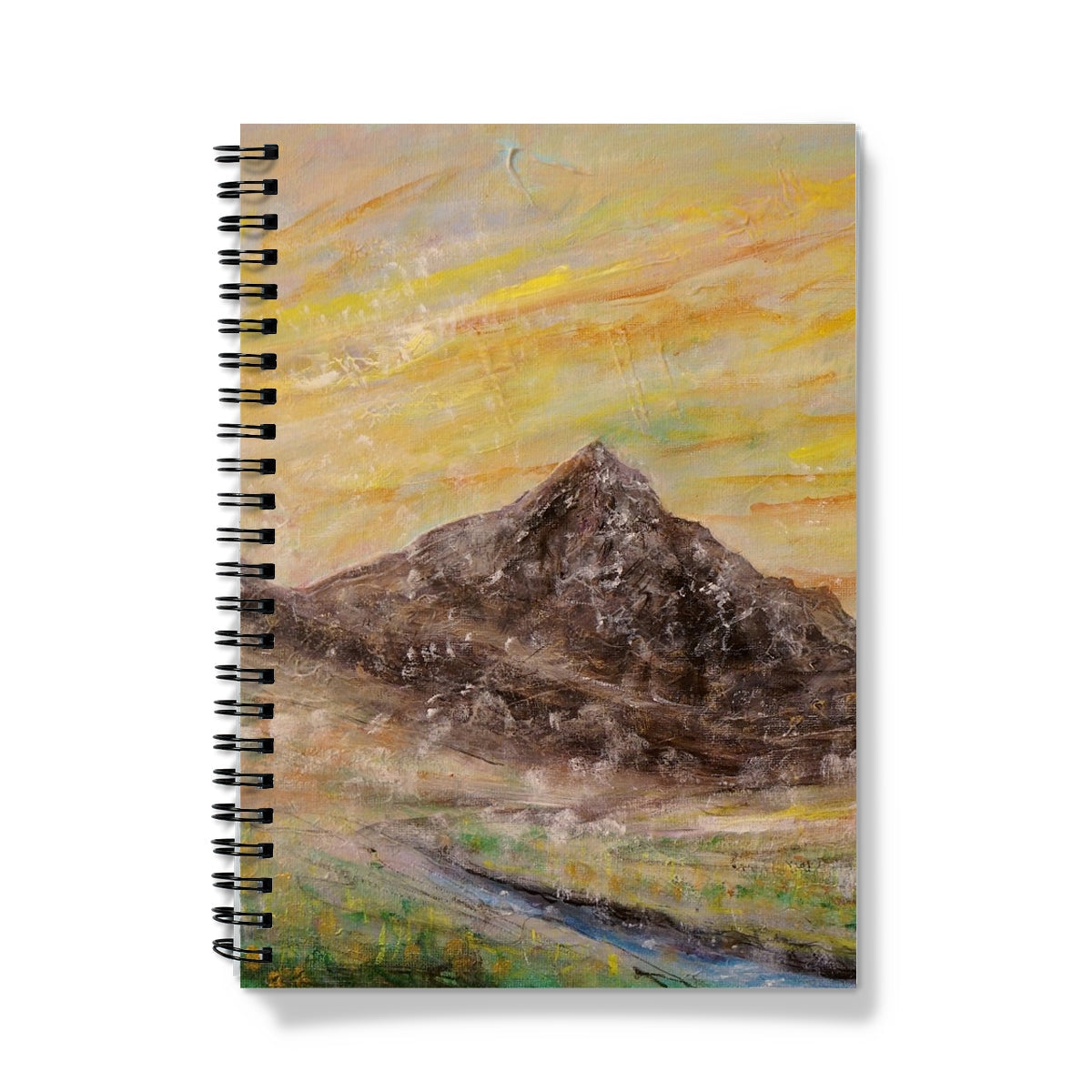Glen Rosa Arran notebook with impressionistic mountain painting under golden sky