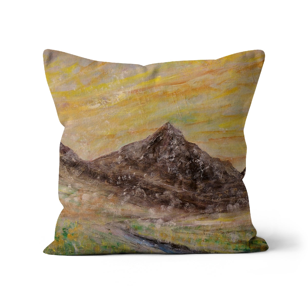 Glen Rosa Mist Arran Art Gifts Cushion-Cushions-Arran Art Gallery-Faux Suede-12"x12"-Paintings, Prints, Homeware, Art Gifts From Scotland By Scottish Artist Kevin Hunter