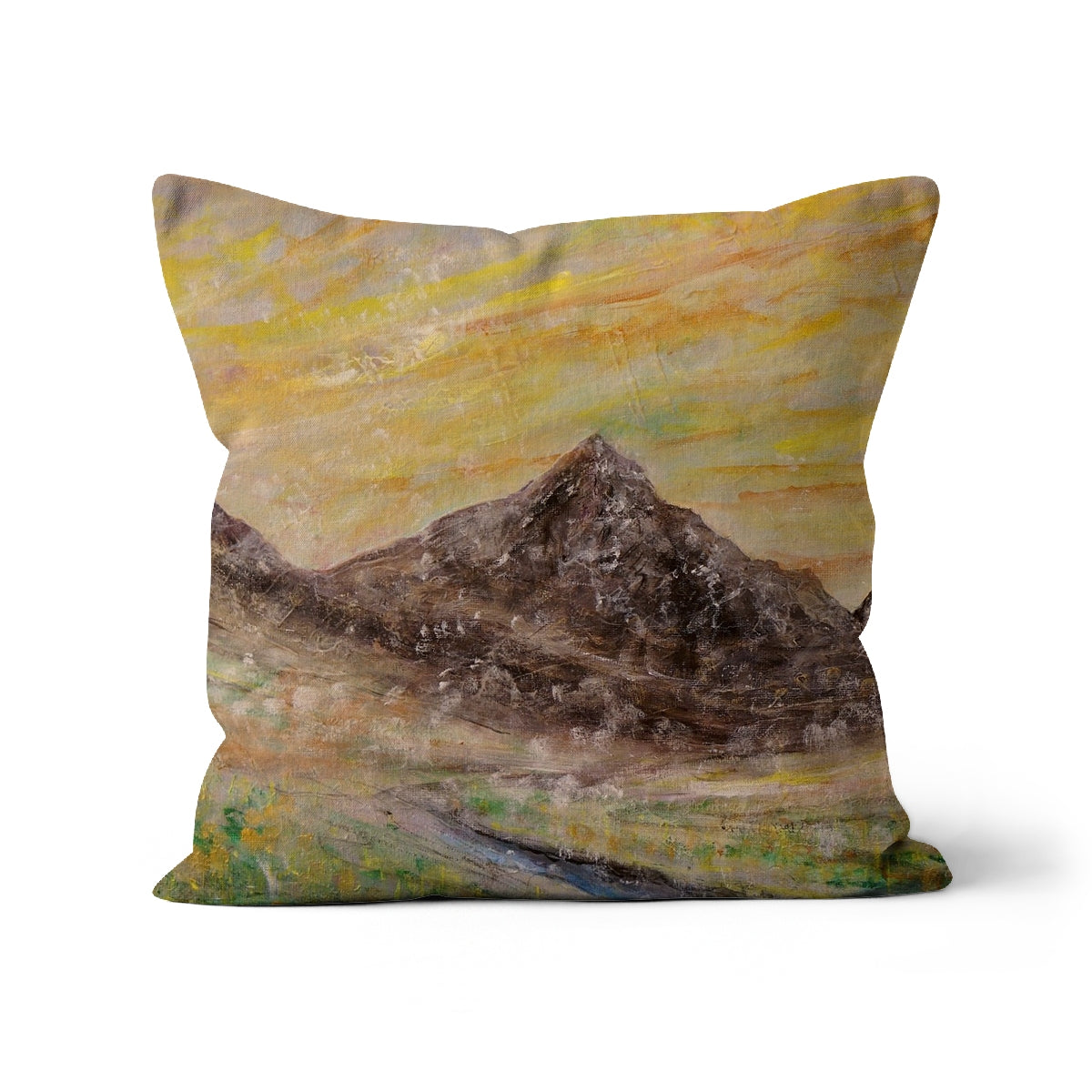Glen Rosa Mist Arran Art Gifts Cushion-Cushions-Arran Art Gallery-Faux Suede-16"x16"-Paintings, Prints, Homeware, Art Gifts From Scotland By Scottish Artist Kevin Hunter