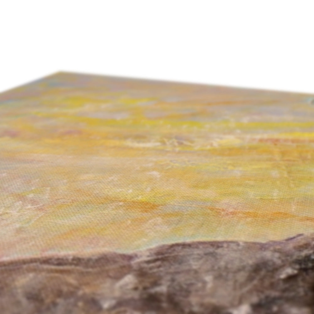 Natural textured stone block with polished surface in earthy brown, yellow, and orange tones for Glen Rosa Mist Canvas