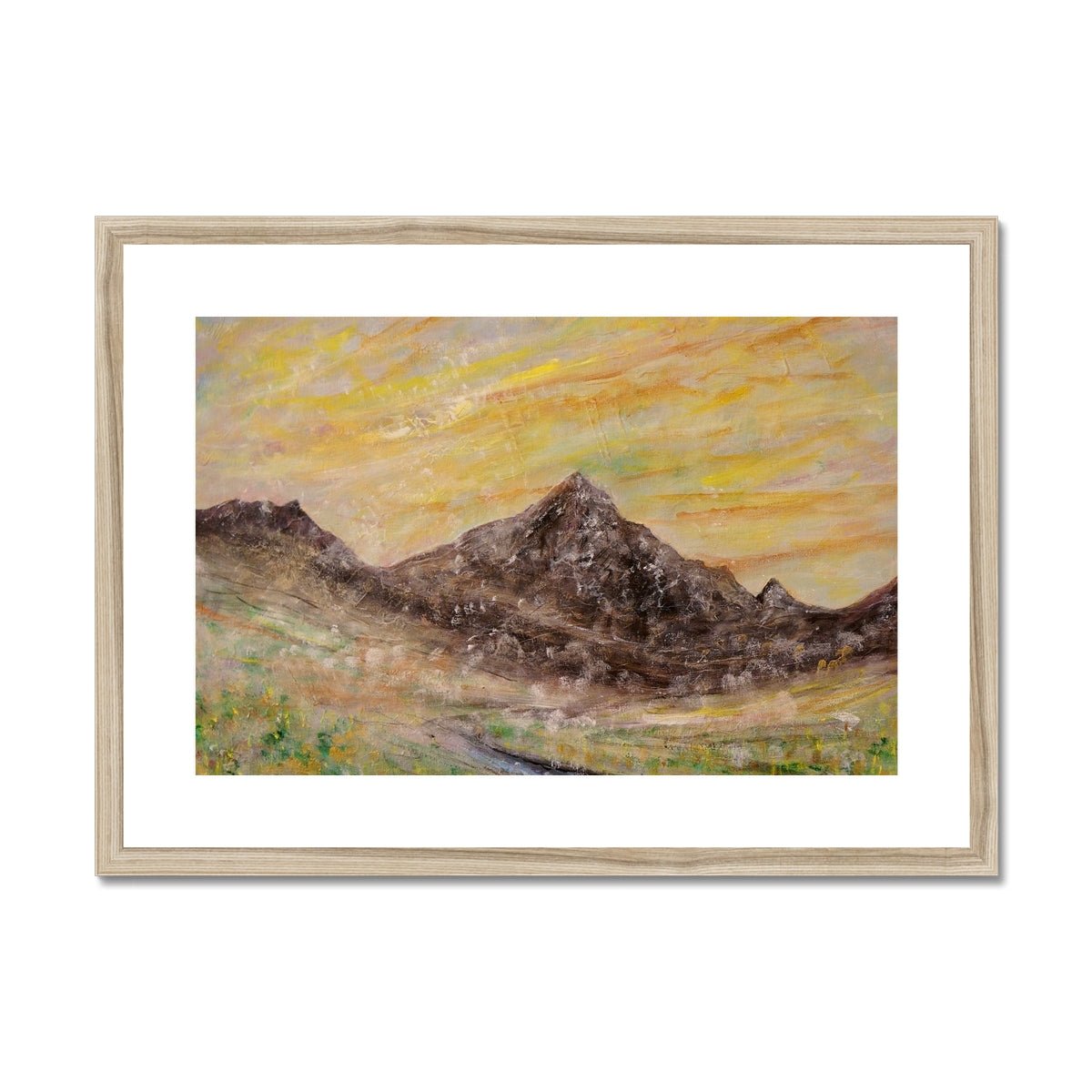 Glen Rosa Mist Painting | Framed & Mounted Prints From Scotland-Framed & Mounted Prints-Arran Art Gallery-A2 Landscape-Natural Frame-Paintings, Prints, Homeware, Art Gifts From Scotland By Scottish Artist Kevin Hunter
