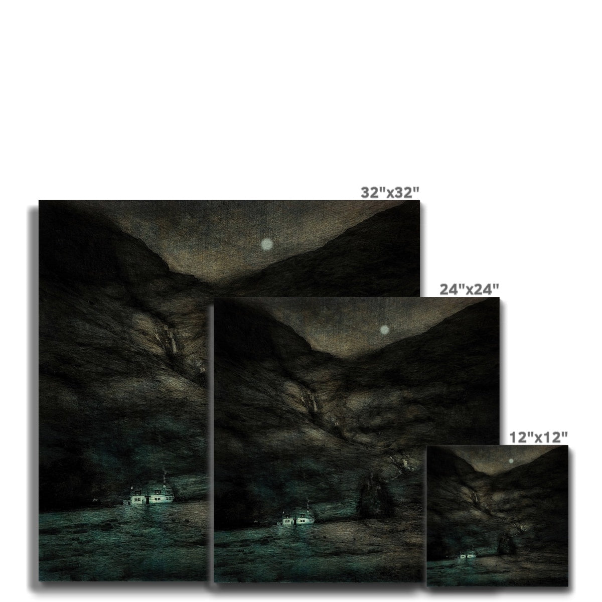32x32 inch Glencoe Cottage Moonlight canvas print of cave rover exploration