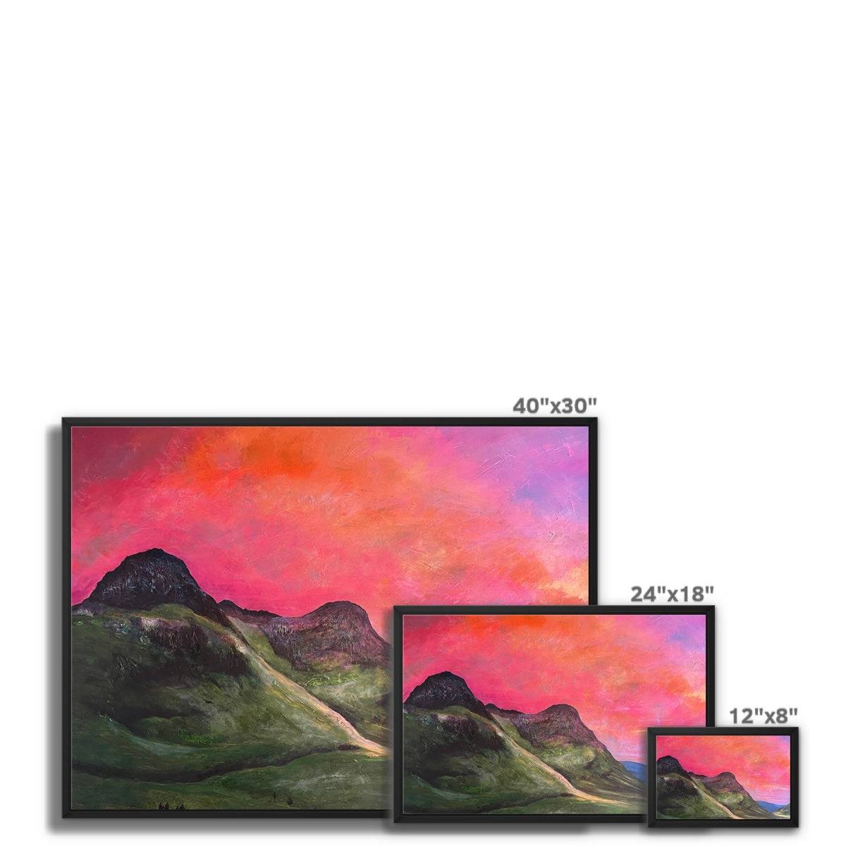 Glencoe Dusk Painting | Framed Canvas From Scotland-Floating Framed Canvas Prints-Glencoe Art Gallery-Paintings, Prints, Homeware, Art Gifts From Scotland By Scottish Artist Kevin Hunter