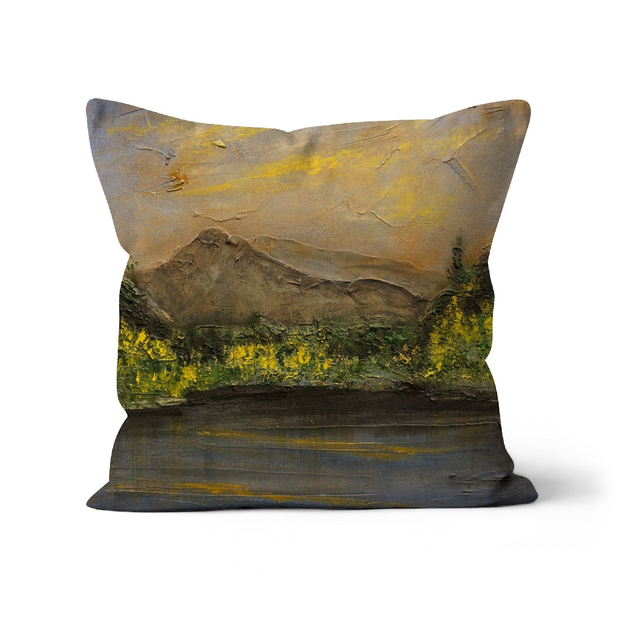 The Glencoe Lochan Cushion: brown and yellow abstract textured pillow