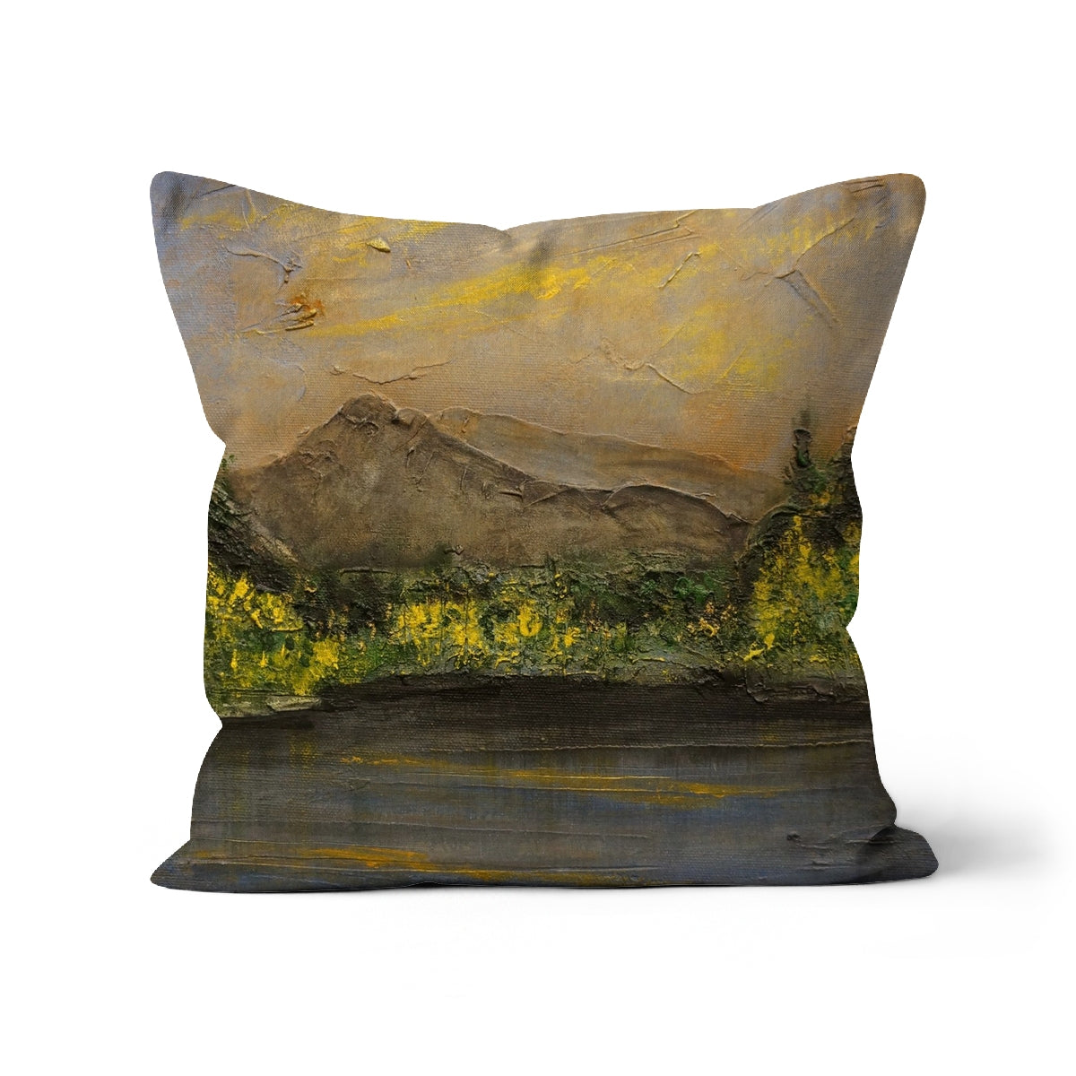 Glencoe Lochan Dusk Art Gifts Cushion-Cushions-Scottish Lochs & Mountains Art Gallery-Faux Suede-12"x12"-Paintings, Prints, Homeware, Art Gifts From Scotland By Scottish Artist Kevin Hunter