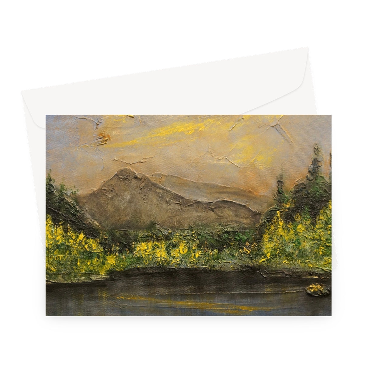 Glencoe Lochan Dusk Art Gifts Greeting Card-Greetings Cards-Scottish Lochs & Mountains Art Gallery-A5 Landscape-10 Cards-Paintings, Prints, Homeware, Art Gifts From Scotland By Scottish Artist Kevin Hunter