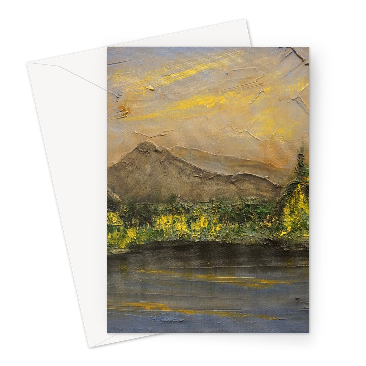 Glencoe Lochan Dusk Art Gifts Greeting Card-Greetings Cards-Scottish Lochs & Mountains Art Gallery-A5 Portrait-10 Cards-Paintings, Prints, Homeware, Art Gifts From Scotland By Scottish Artist Kevin Hunter