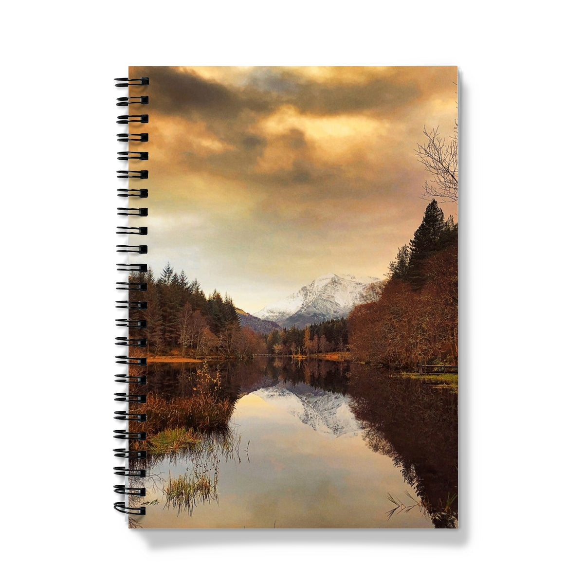 Glencoe Lochan Dusk spiral-bound notebook with autumnal trees and water reflections