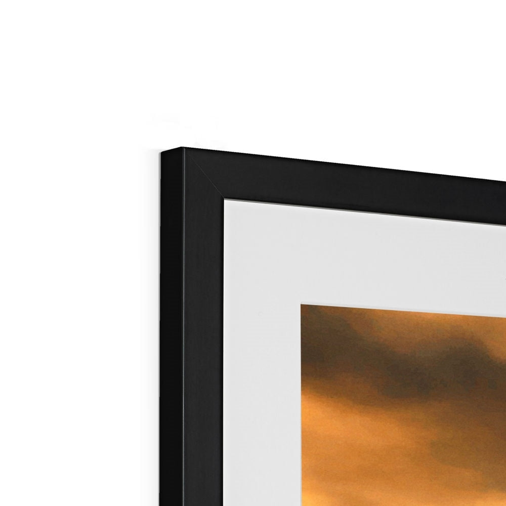 Glencoe Lochan Dusk abstract orange sky art in black matte frame