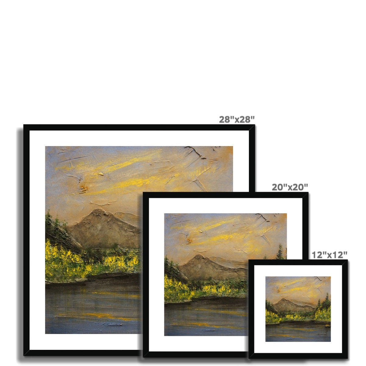 28x28 inch framed The Glencoe Lochan landscape painting with mountain and birds