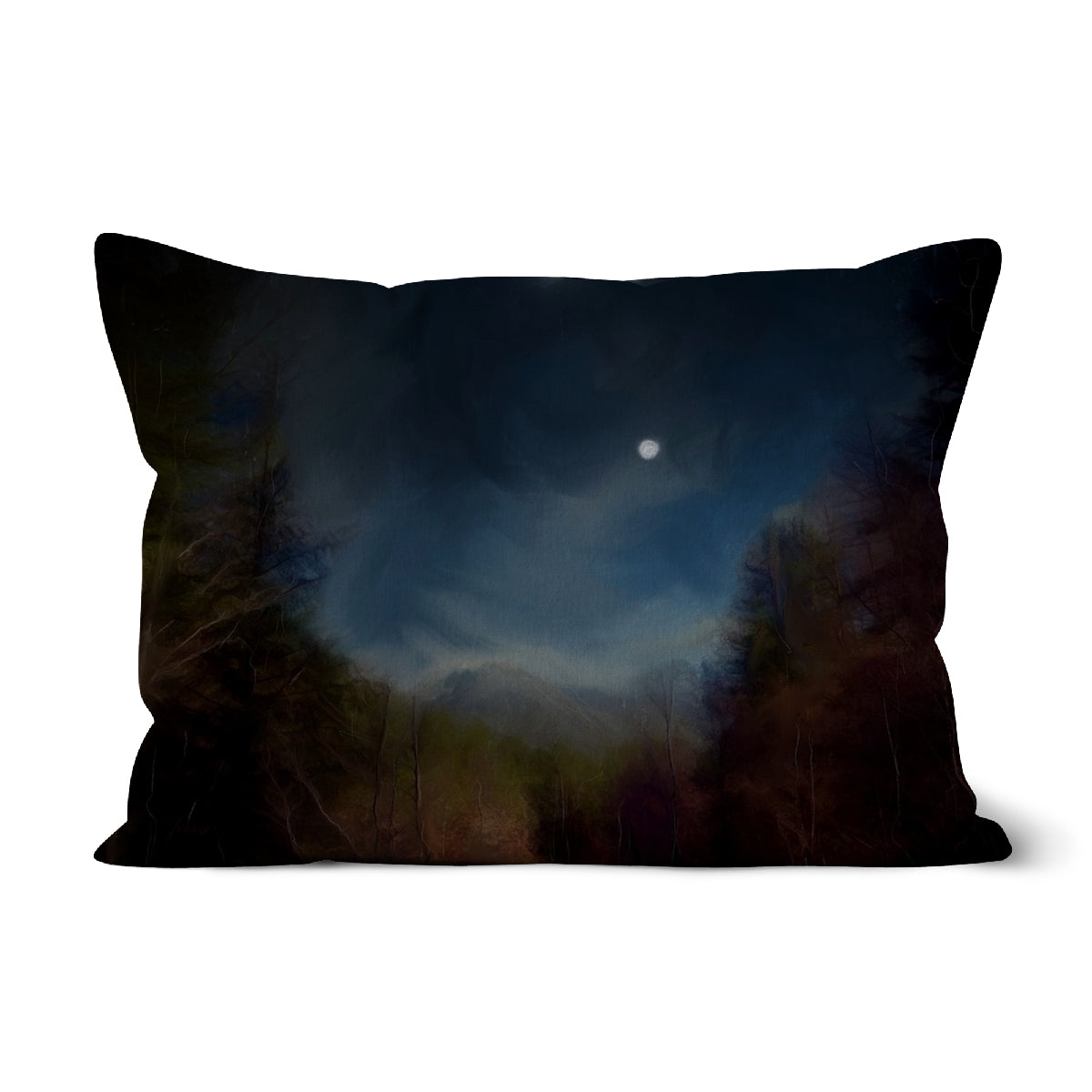 Glencoe Lochan Moonlight Art Gifts Cushion-Cushions-Scottish Lochs & Mountains Art Gallery-Faux Suede-19"x13"-Paintings, Prints, Homeware, Art Gifts From Scotland By Scottish Artist Kevin Hunter