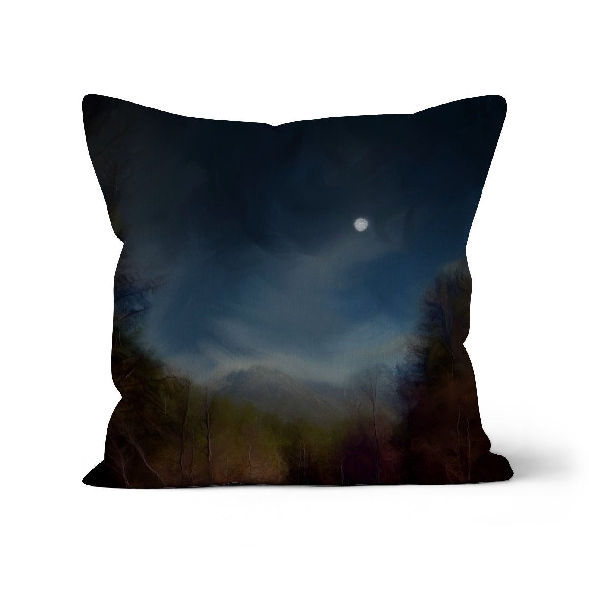 Glencoe Lochan Moonlight Art Gifts Cushion-Cushions-Scottish Lochs & Mountains Art Gallery-Faux Suede-22"x22"-Paintings, Prints, Homeware, Art Gifts From Scotland By Scottish Artist Kevin Hunter