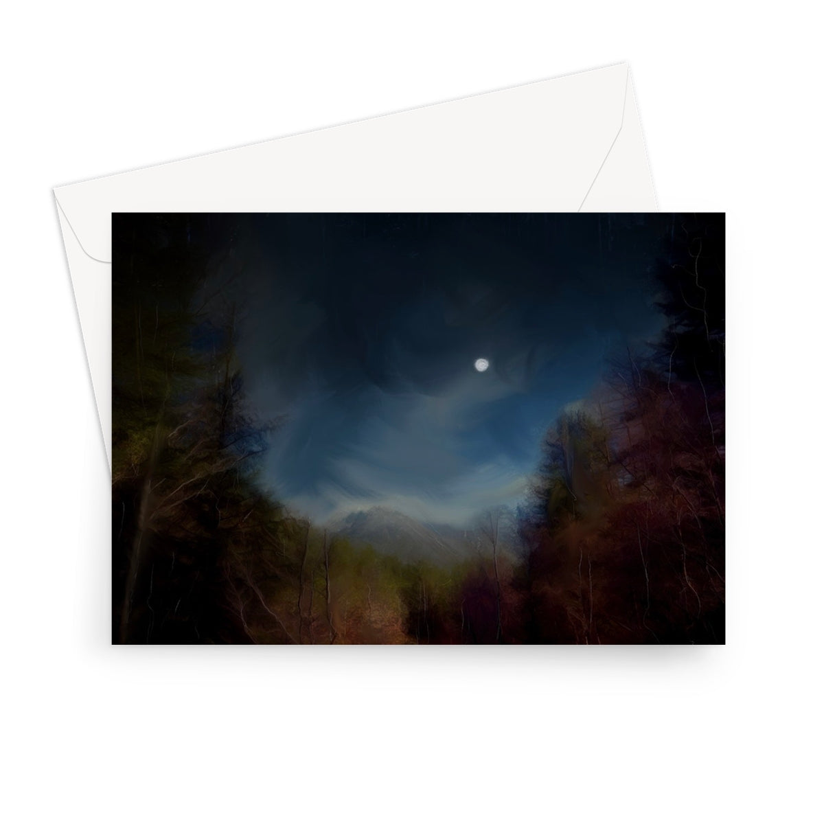 Glencoe Lochan Moonlight Art Gifts Greeting Card-Greetings Cards-Scottish Lochs & Mountains Art Gallery-7"x5"-1 Card-Paintings, Prints, Homeware, Art Gifts From Scotland By Scottish Artist Kevin Hunter