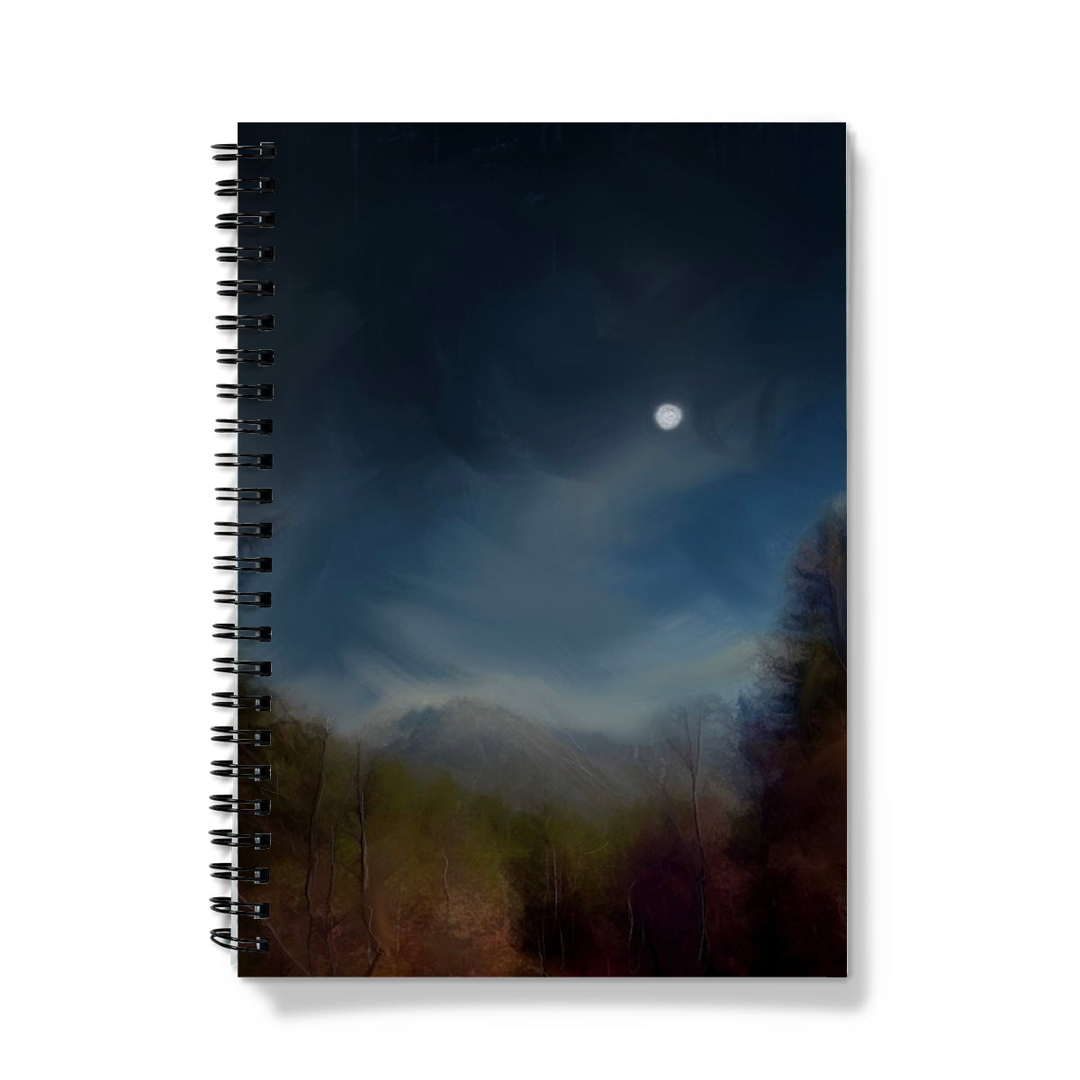 Glencoe Lochan Moonlight Art Gifts Notebook-Journals & Notebooks-Scottish Lochs & Mountains Art Gallery-A4-Lined-Paintings, Prints, Homeware, Art Gifts From Scotland By Scottish Artist Kevin Hunter