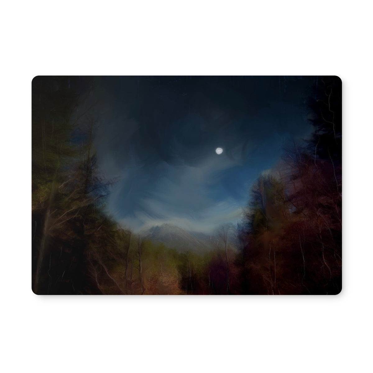 Glencoe Lochan Moonlight Art Gifts Placemat-Placemats-Scottish Lochs & Mountains Art Gallery-2 Placemats-Paintings, Prints, Homeware, Art Gifts From Scotland By Scottish Artist Kevin Hunter
