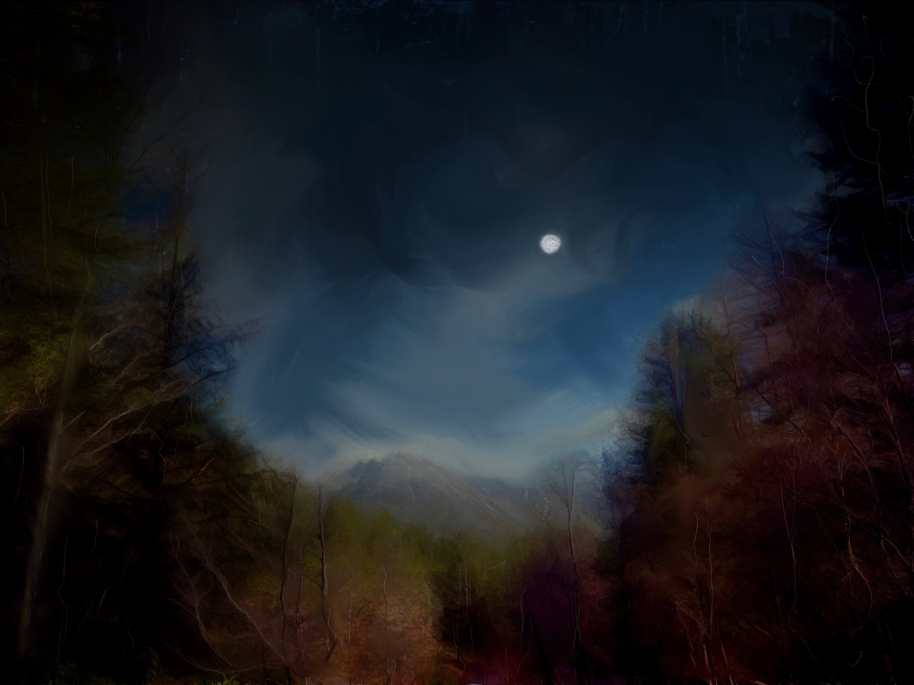 Moonlit forest landscape from Glencoe Lochan Moonlight Original Painting
