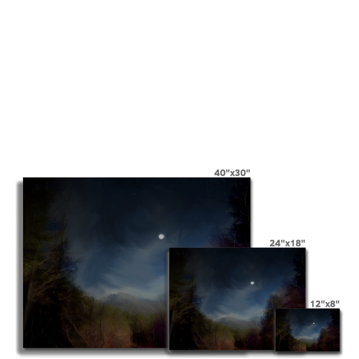 Glencoe Lochan Moonlight Painting | Canvas From Scotland-Contemporary Stretched Canvas Prints-Scottish Lochs & Mountains Art Gallery-Paintings, Prints, Homeware, Art Gifts From Scotland By Scottish Artist Kevin Hunter