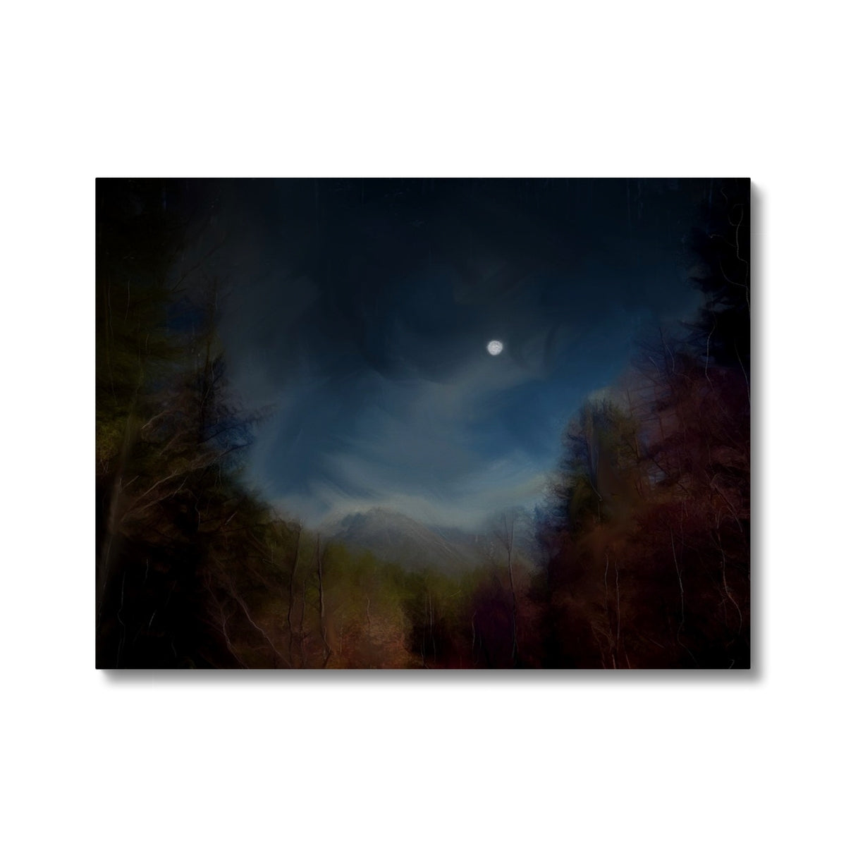 Glencoe Lochan Moonlight Painting | Canvas From Scotland-Contemporary Stretched Canvas Prints-Scottish Lochs & Mountains Art Gallery-24"x18"-Paintings, Prints, Homeware, Art Gifts From Scotland By Scottish Artist Kevin Hunter