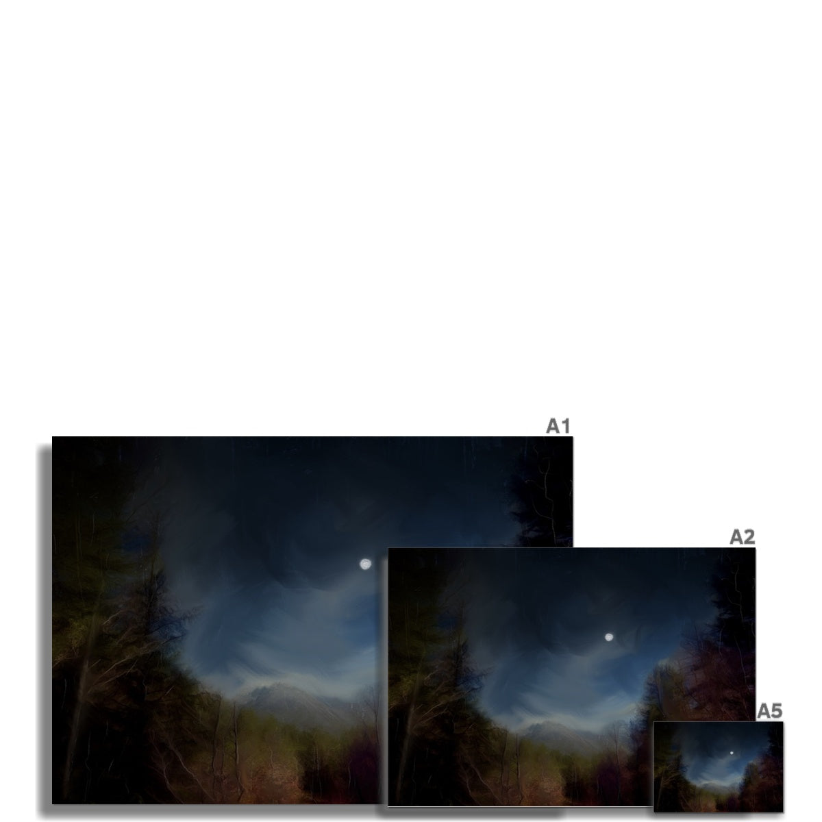 Glencoe Lochan Moonlight Painting | Fine Art Prints From Scotland-Unframed Prints-Scottish Lochs & Mountains Art Gallery-Paintings, Prints, Homeware, Art Gifts From Scotland By Scottish Artist Kevin Hunter