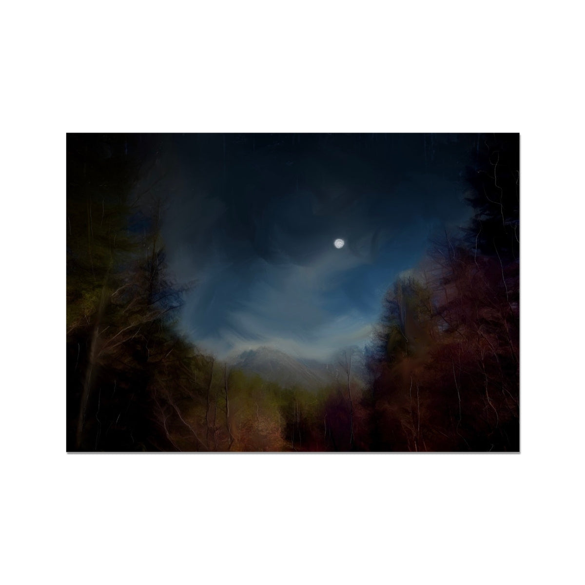 Glencoe Lochan Moonlight Painting | Fine Art Prints From Scotland-Unframed Prints-Scottish Lochs & Mountains Art Gallery-A2 Landscape-Paintings, Prints, Homeware, Art Gifts From Scotland By Scottish Artist Kevin Hunter