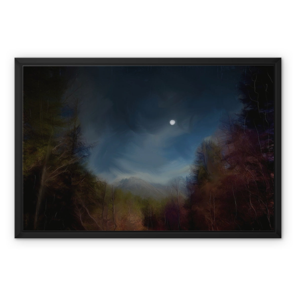 Glencoe Lochan Moonlight Painting | Framed Canvas From Scotland-Floating Framed Canvas Prints-Scottish Lochs & Mountains Art Gallery-24"x18"-Paintings, Prints, Homeware, Art Gifts From Scotland By Scottish Artist Kevin Hunter