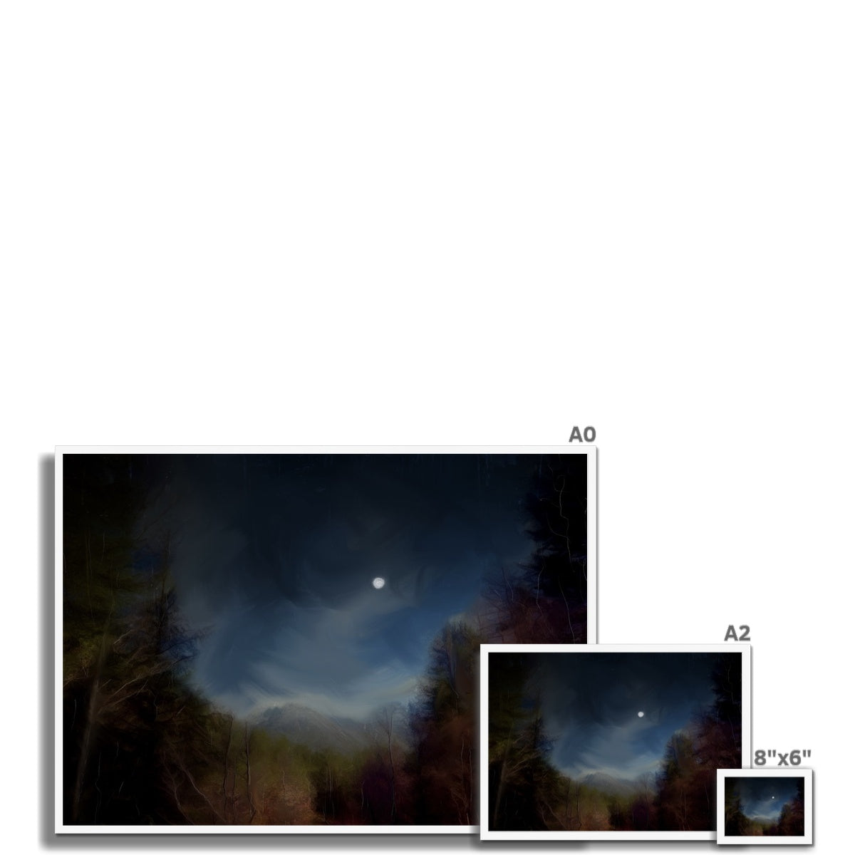 Glencoe Lochan Moonlight Painting | Framed Prints From Scotland-Framed Prints-Scottish Lochs & Mountains Art Gallery-Paintings, Prints, Homeware, Art Gifts From Scotland By Scottish Artist Kevin Hunter