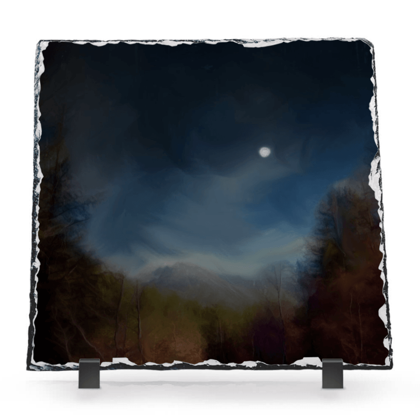 Glencoe Lochan Moonlight Scottish Slate Art-Slate Art-Scottish Lochs & Mountains Art Gallery-Paintings, Prints, Homeware, Art Gifts From Scotland By Scottish Artist Kevin Hunter