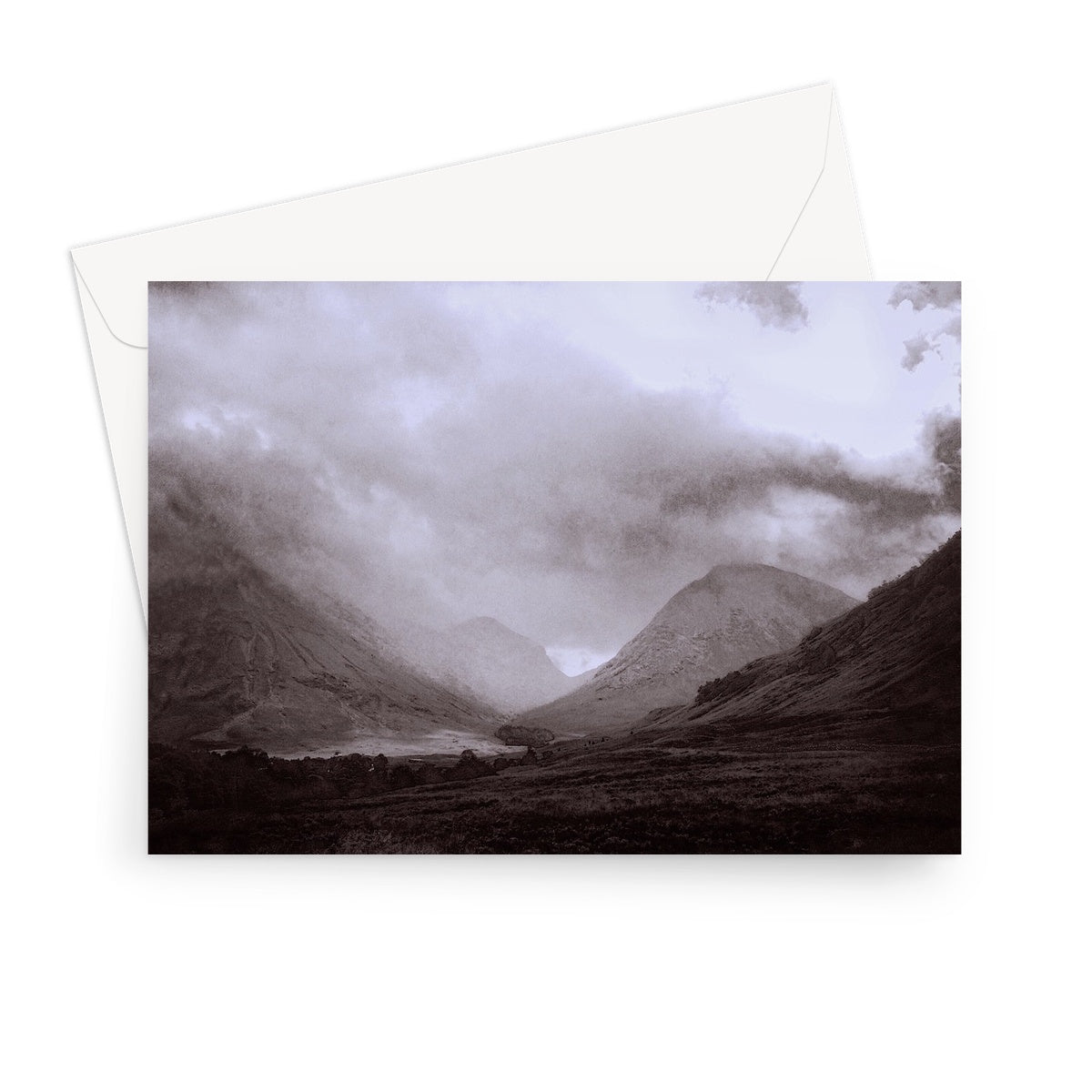 Glencoe Mist Art Gifts Greeting Card-Greetings Cards-Glencoe Art Gallery-7"x5"-10 Cards-Paintings, Prints, Homeware, Art Gifts From Scotland By Scottish Artist Kevin Hunter