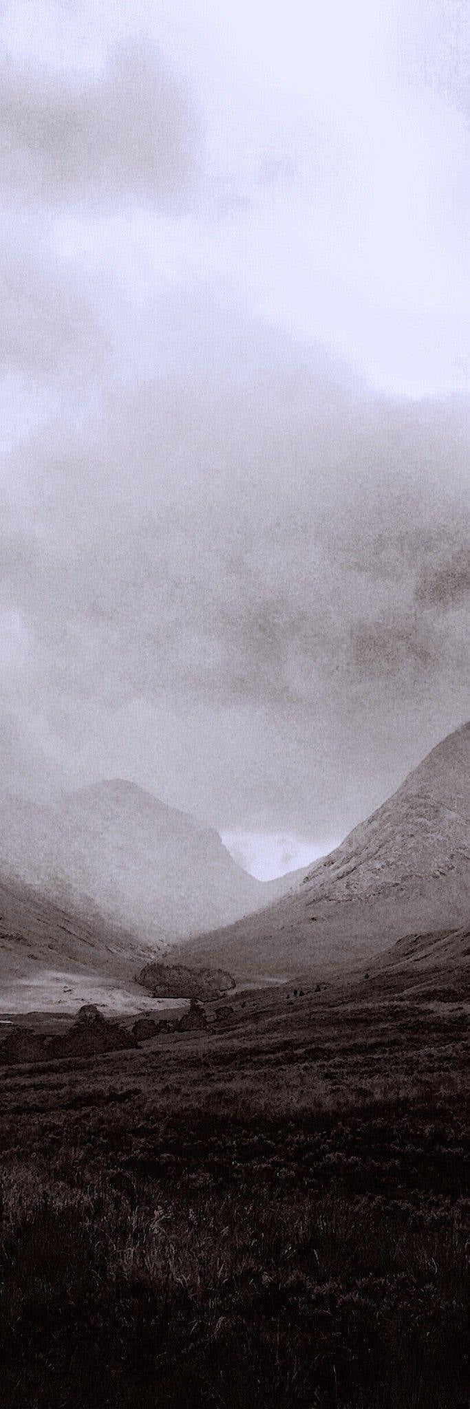 Desolate misty mountain landscape from Scotland in Glencoe Mist Triptych wall art