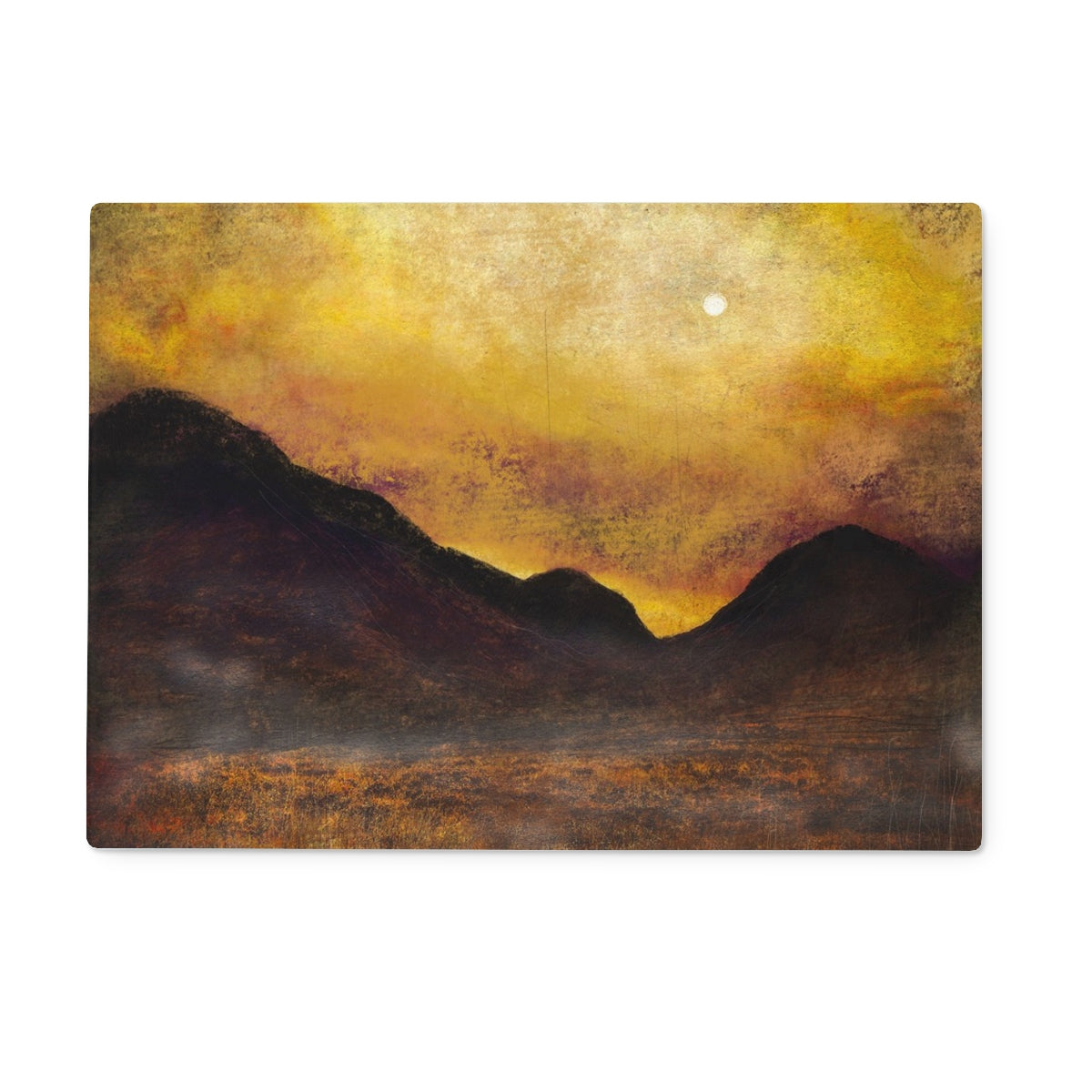 Glencoe Moonlight Art Gifts Glass Chopping Board-Glass Chopping Boards-Glencoe Art Gallery-15"x11" Rectangular-Paintings, Prints, Homeware, Art Gifts From Scotland By Scottish Artist Kevin Hunter