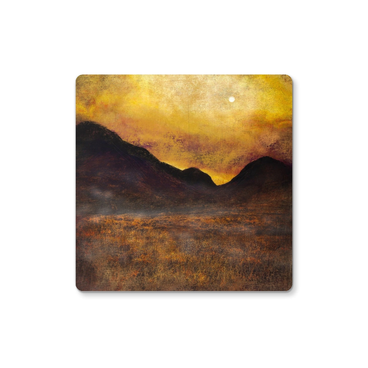 Yellow and brown abstract landscape Glencoe Moonlight Coaster