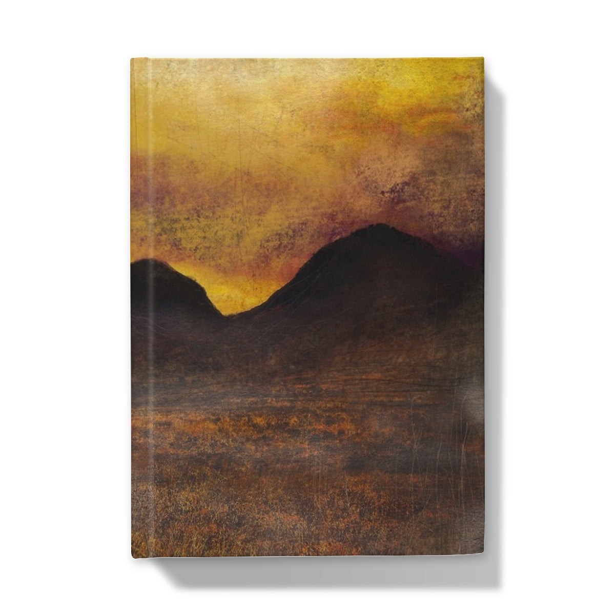 Yellow and brown abstract landscape textured canvas art on Glencoe Moonlight journal