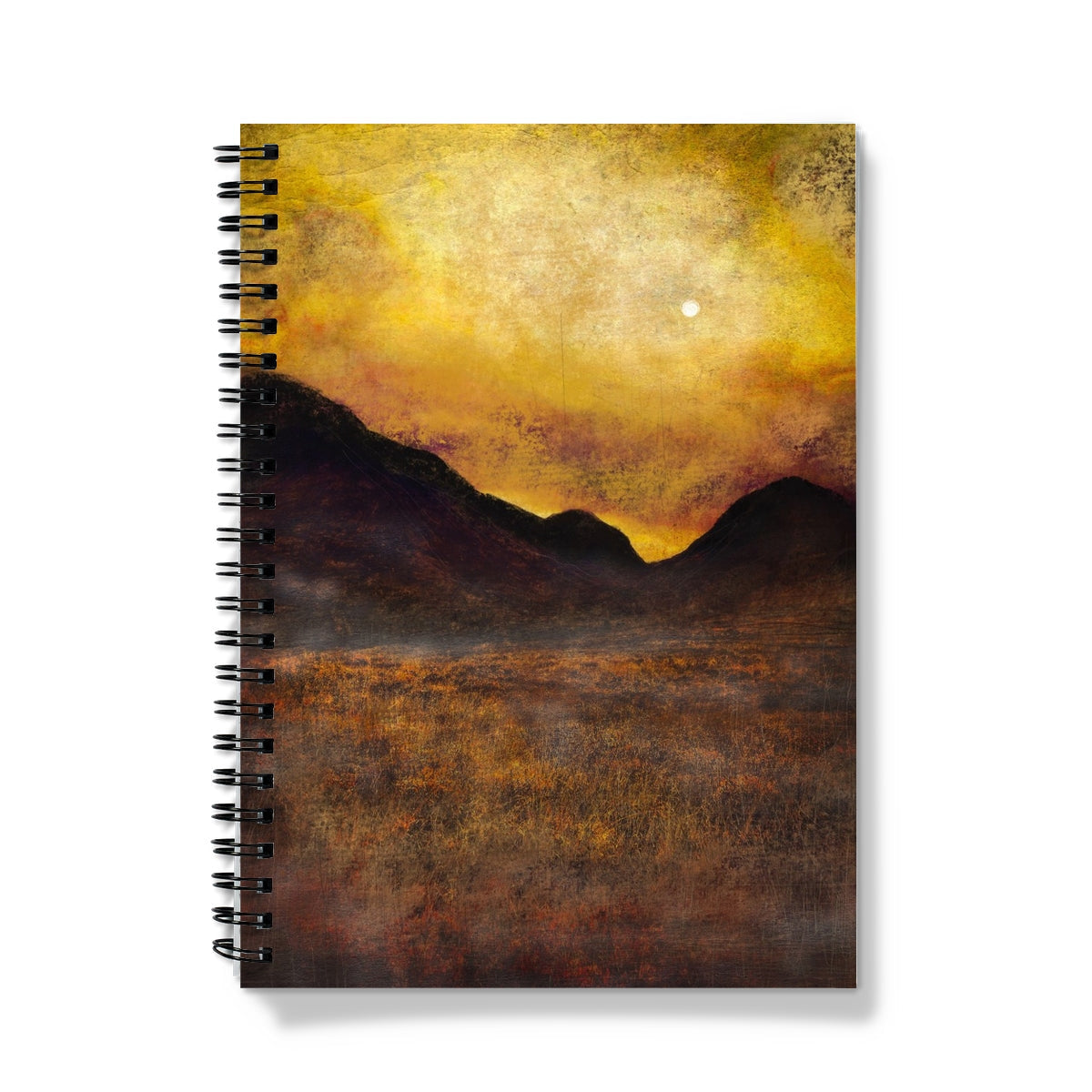 Glencoe Moonlight spiral notebook with golden mountain cover