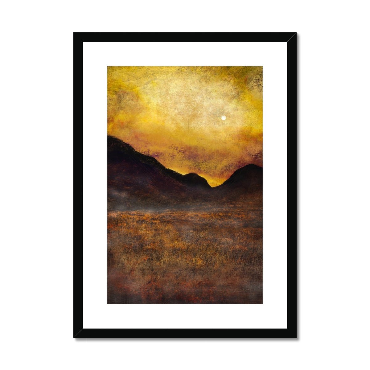 Glencoe Moonlight Painting | Framed & Mounted Prints From Scotland-Framed & Mounted Prints-Glencoe Art Gallery-A2 Portrait-Black Frame-Paintings, Prints, Homeware, Art Gifts From Scotland By Scottish Artist Kevin Hunter