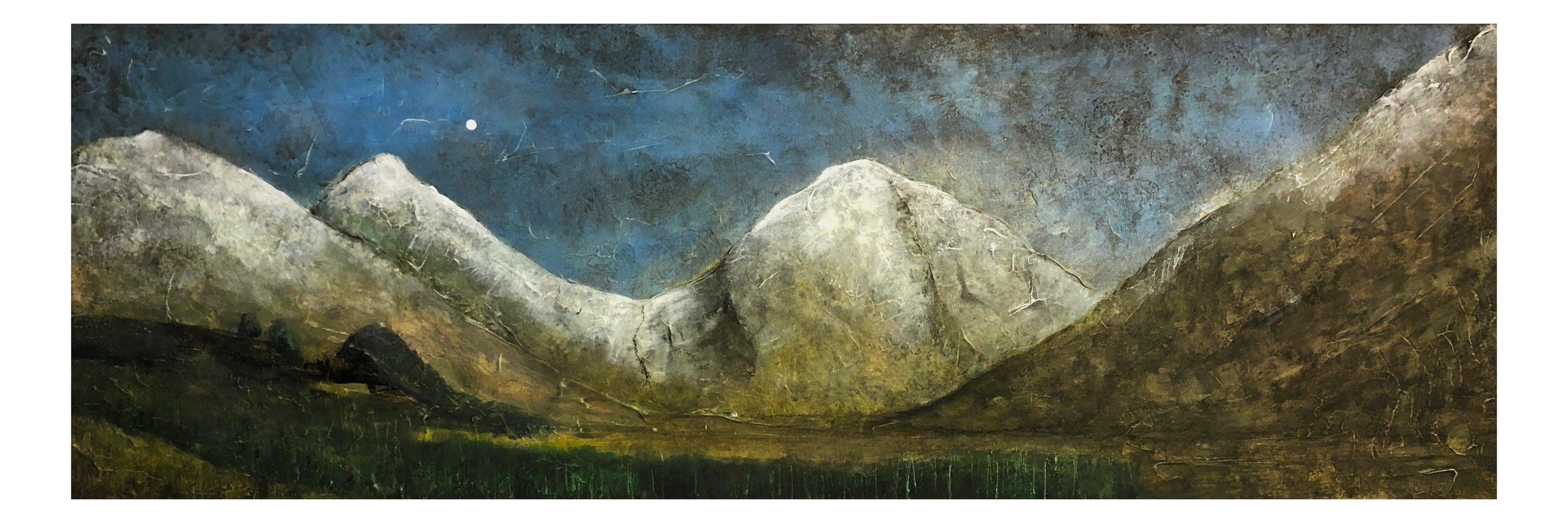 Glencoe Moonlit Snow Scotland Panoramic Fine Art Prints
