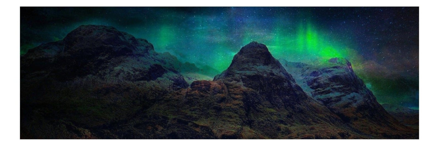 Glencoe Northern Lights | Panoramic Painting &amp; Art Prints | Glencoe Art Gallery | Paintings, Prints, Homeware and Art Gifts From Scotland By Scottish Artist Kevin Hunter