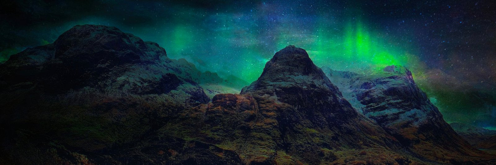 Vibrant Aurora Borealis over rugged Scottish mountains in Glencoe Northern Lights wall art