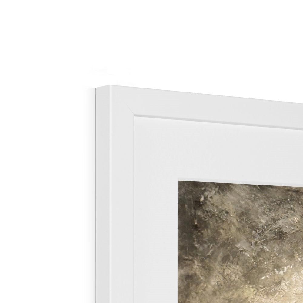 Glencoe Silver Moonlight Art Print in white rectangular frame with textured abstract painting