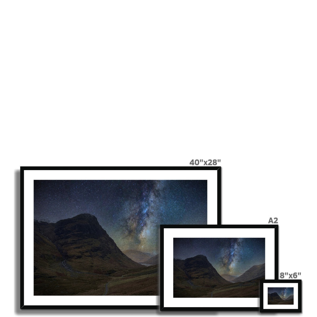 Glencoe Starlight 40x28 black-framed starry night mountains print