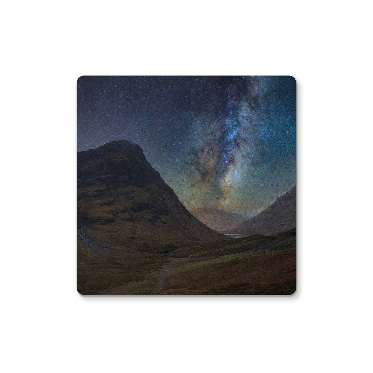 Glencoe Starlight Coaster: Milky Way over rugged mountains