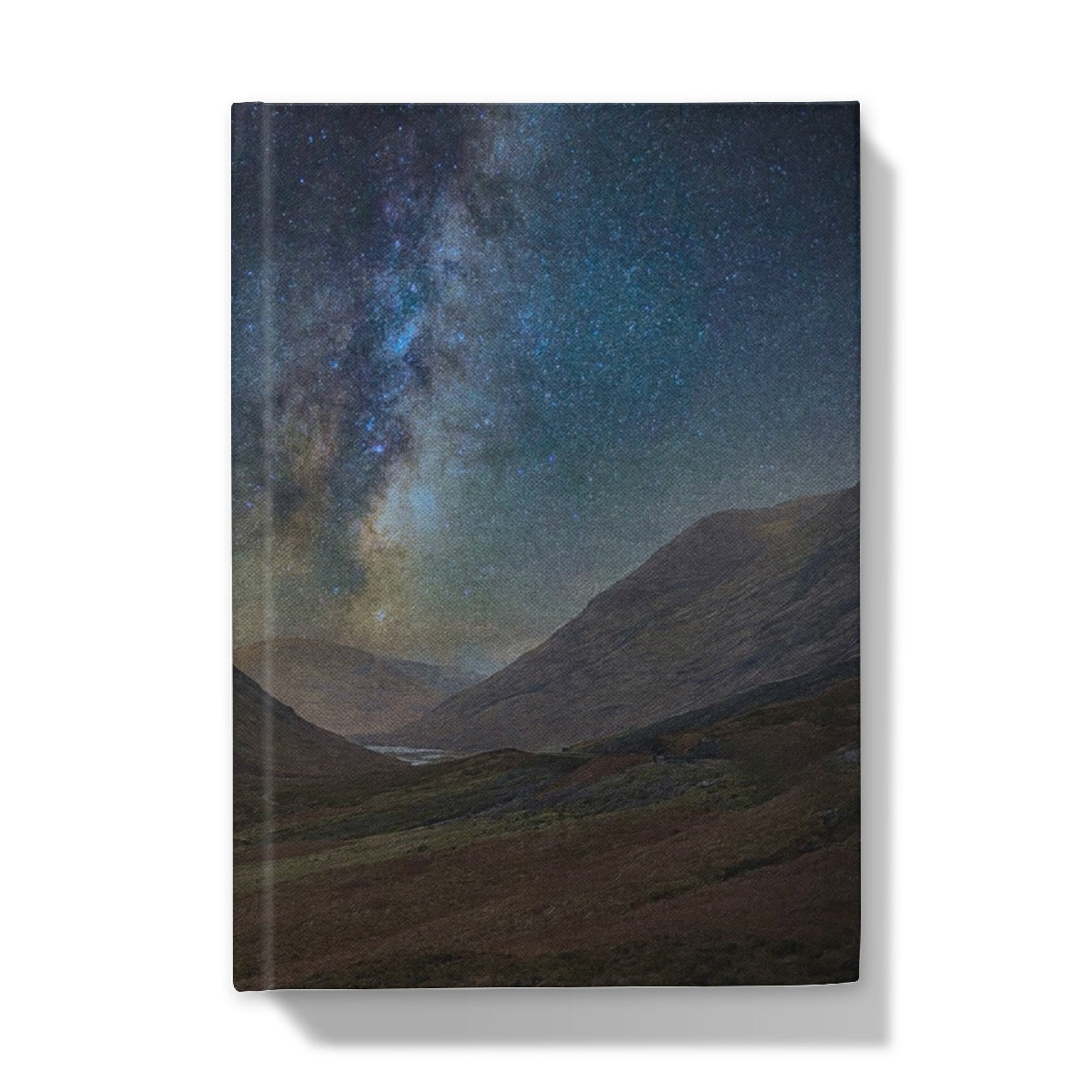 Glencoe Starlight Hardback Journal with vivid Milky Way over mountains