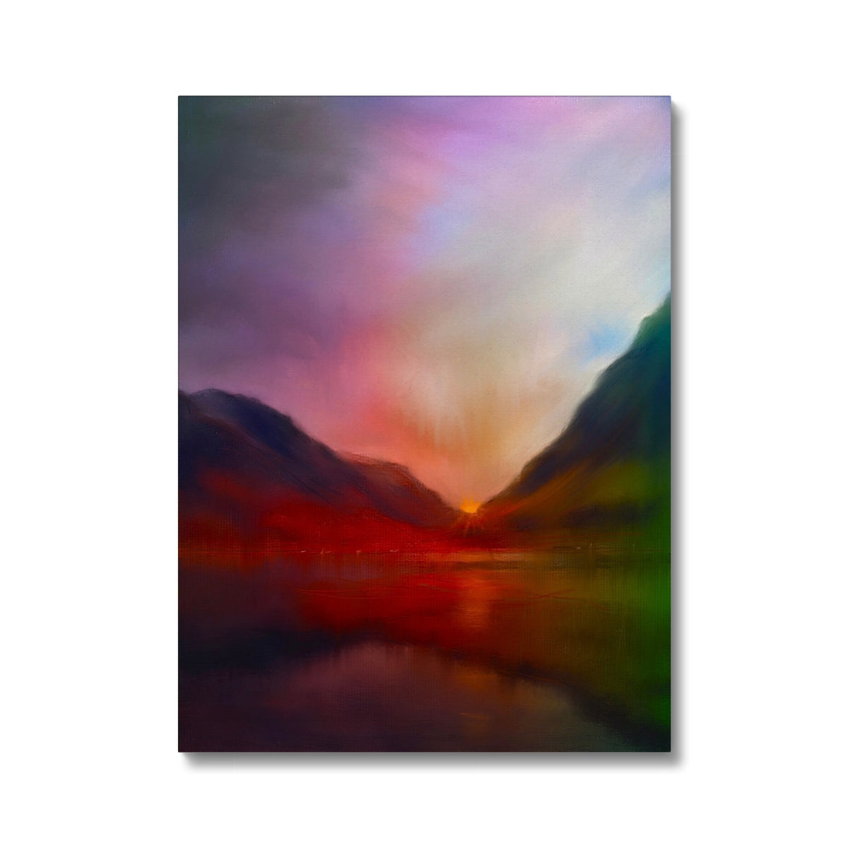 Vibrant Glencoe Sunset canvas print with fluid mountain landscape