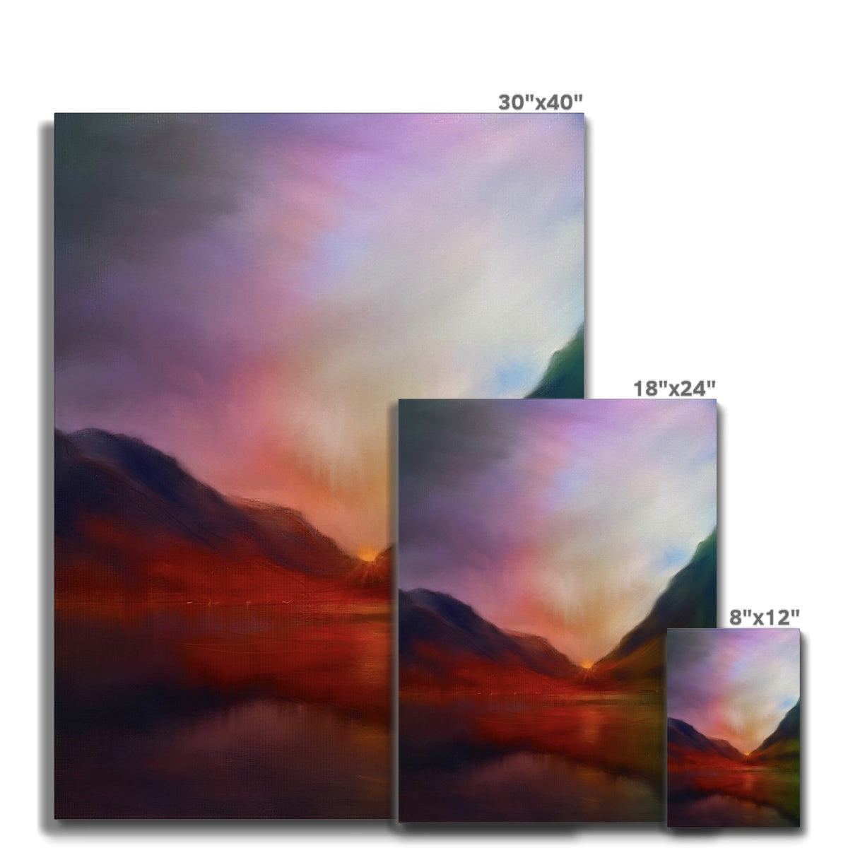 Glencoe Sunset 30x40 canvas print of vibrant purple pink mountain landscape