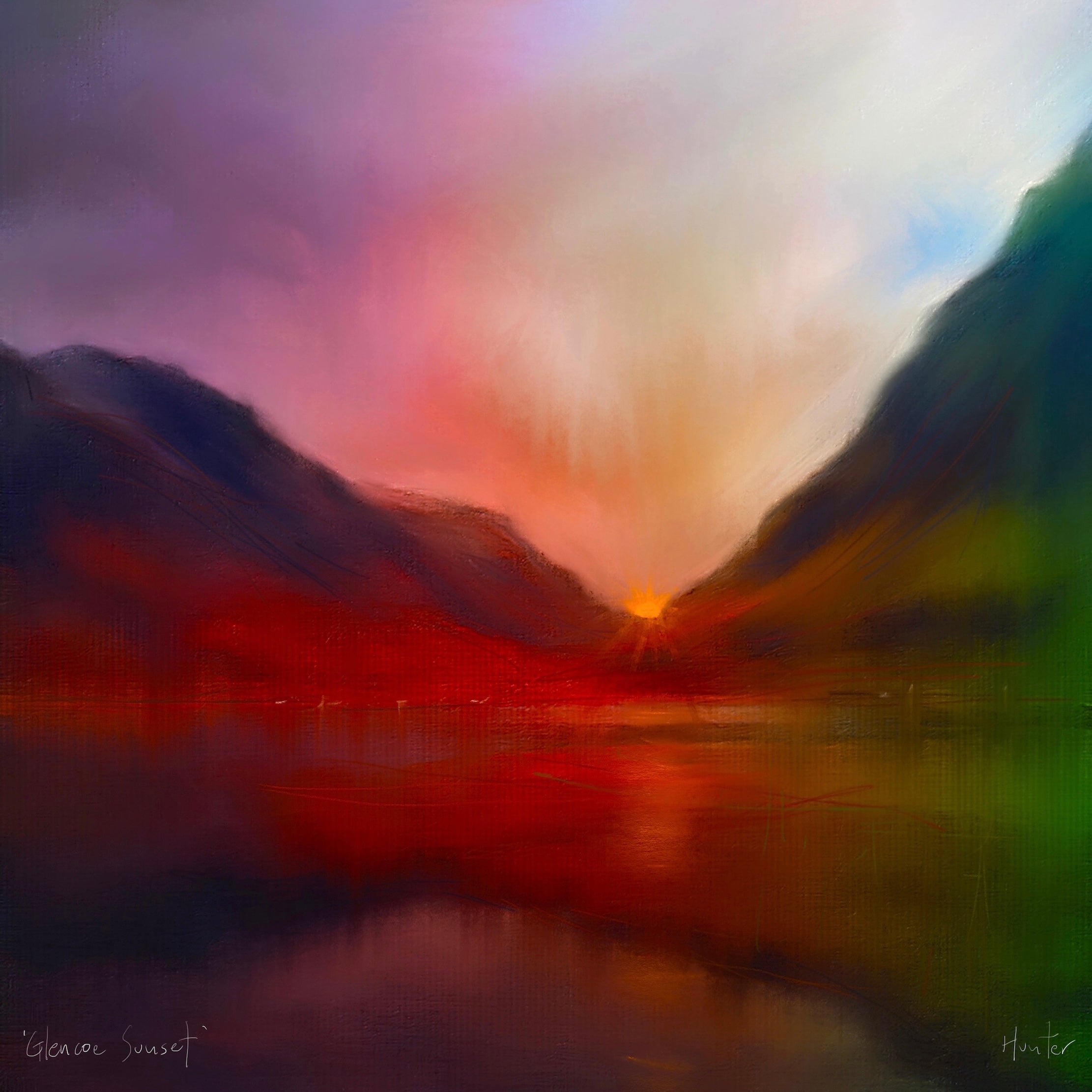 Glencoe Sunset | Scotland In Your Pocket Art Print-Scotland In Your Pocket Framed Prints-Glencoe Art Gallery-Paintings, Prints, Homeware, Art Gifts From Scotland By Scottish Artist Kevin Hunter
