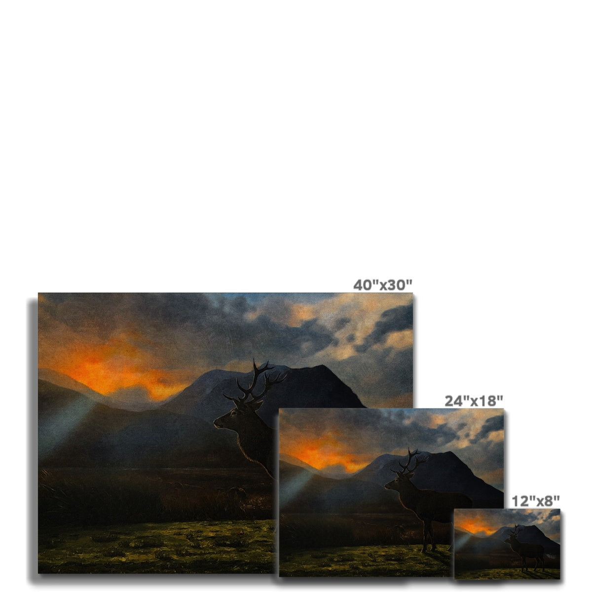 40x30 inch canvas print of stag silhouette at Glencoe sunset